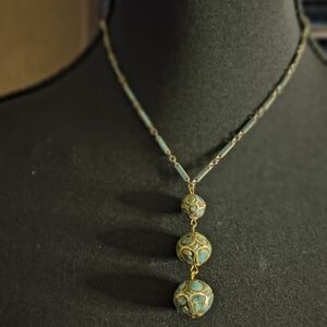 Gold and Turquoise Drop Pendant Necklace - Women Jewelry